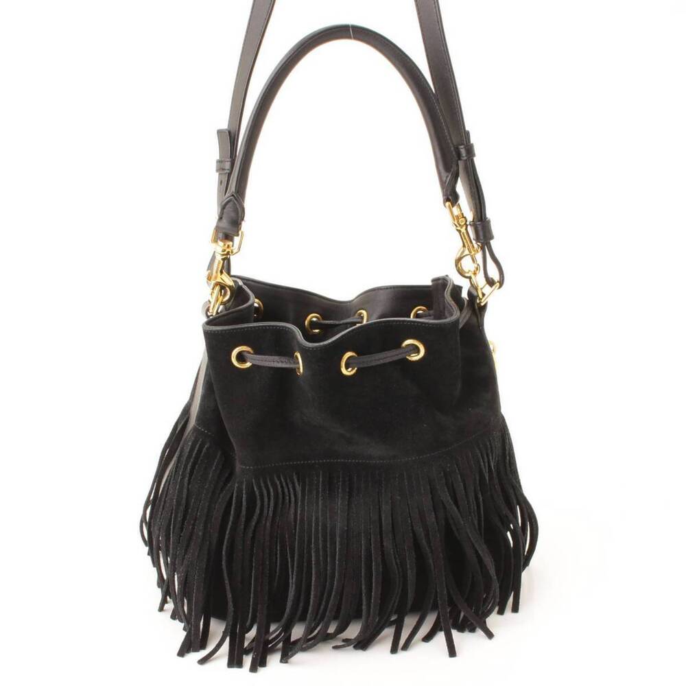 Saint Laurent Emmanuel Drawstring Suede Shoulder Bag Black - Picture 3 of 9